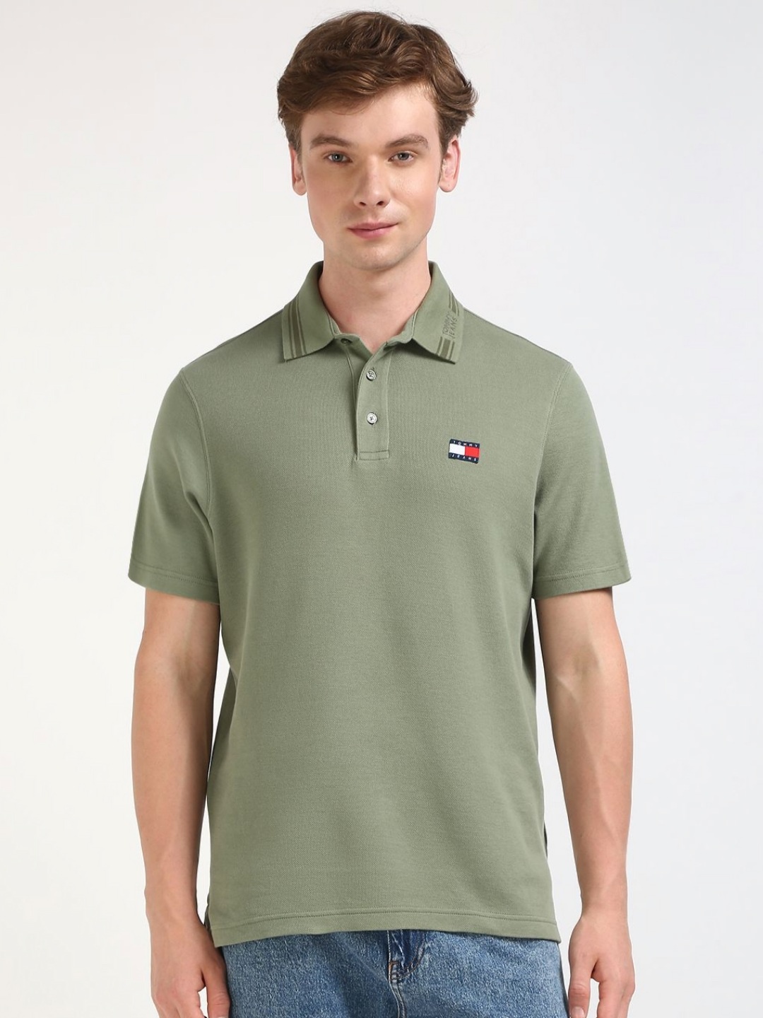 

Tommy Hilfiger Men Solid Polo Collar Cotton T-shirt, Green