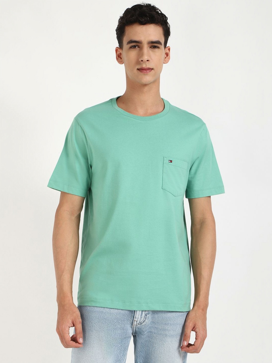 

Tommy Hilfiger Men Solid Round Neck Cotton T-shirt, Green