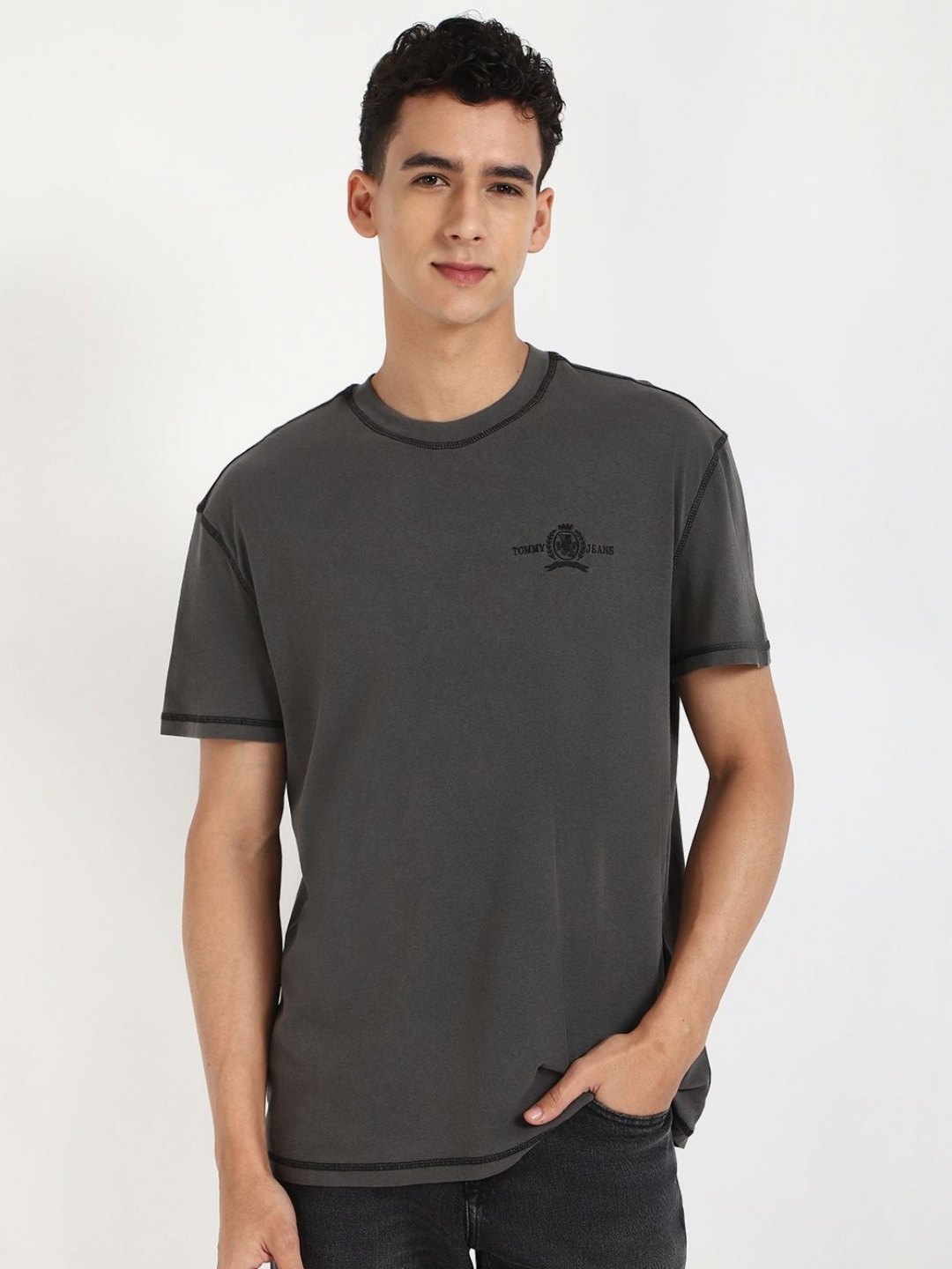 

Tommy Hilfiger Men Solid Round Neck Cotton T-shirt, Grey