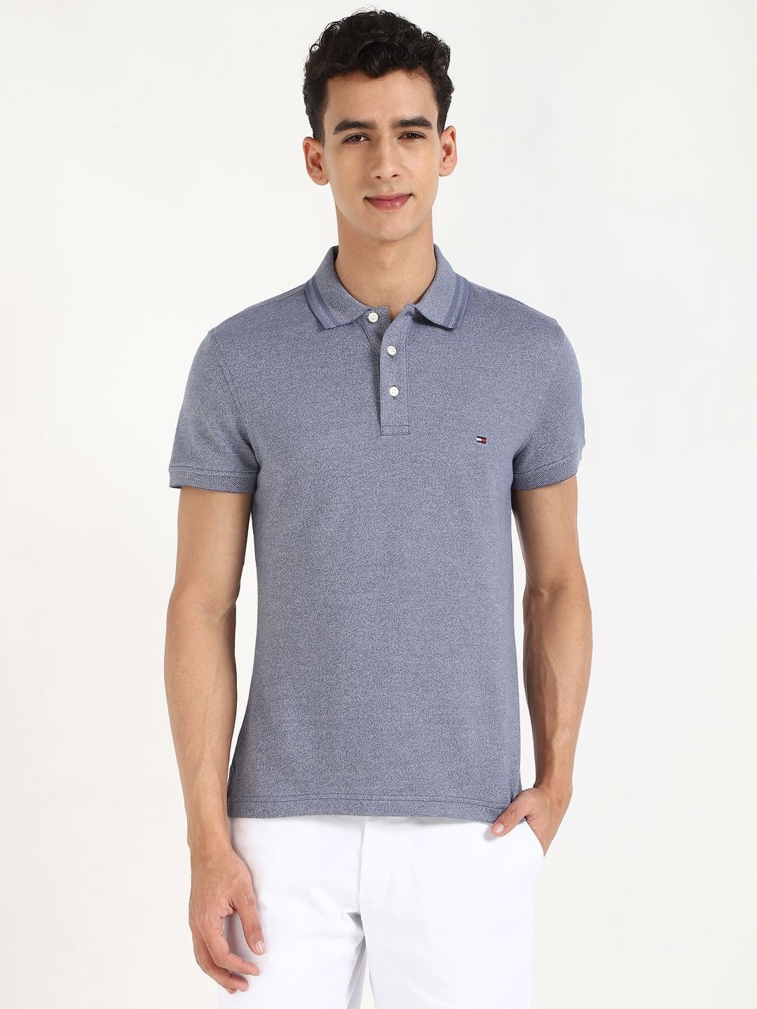 

Tommy Hilfiger Men Solid Polo Collar Cotton T-shirt, Blue
