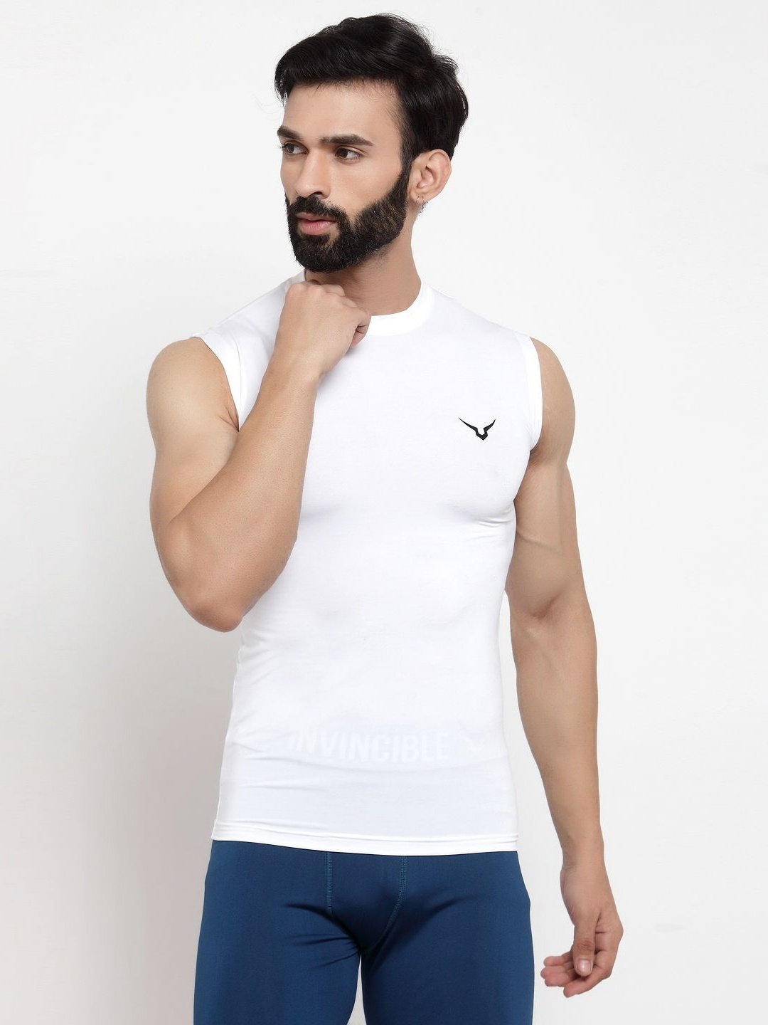 

Invincible Men Compress Base Layer Sleeve Less Tee, White