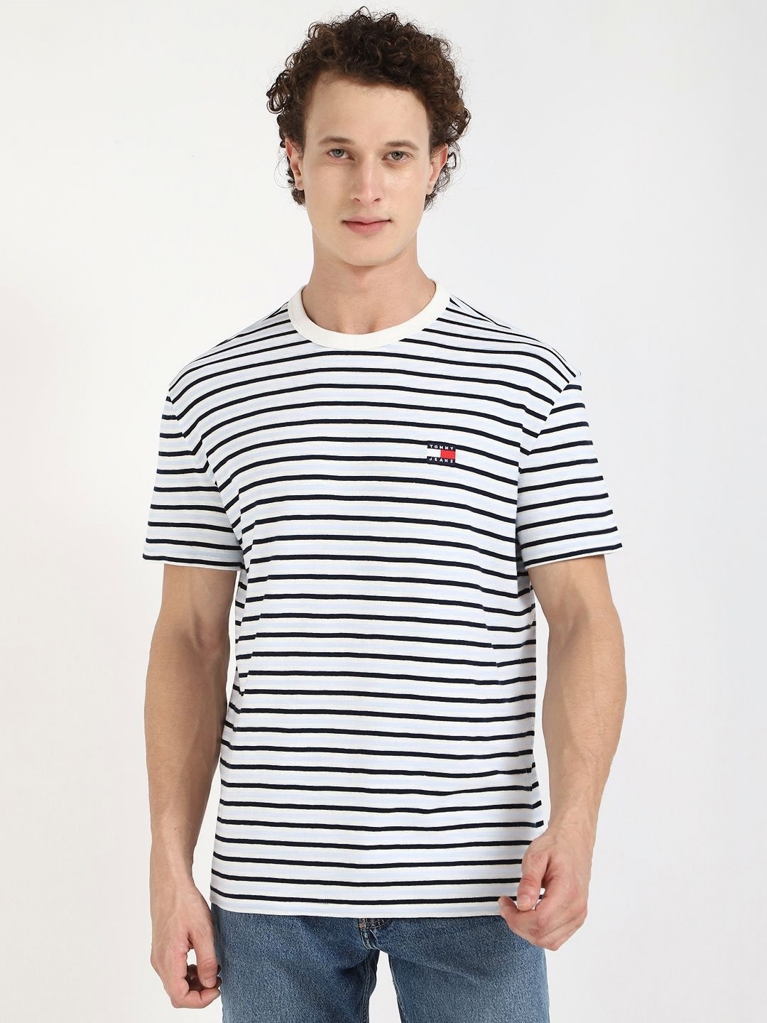 

Tommy Hilfiger Men Striped Round Neck Cotton T-shirt, White