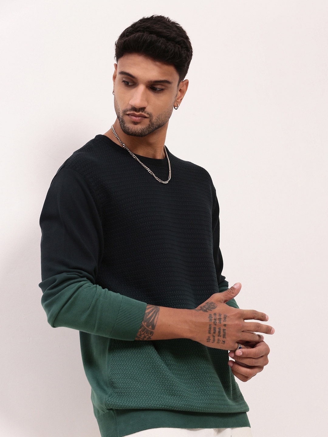 

SHOWOFF Men Cable Knit Round Neck Pullover, Green