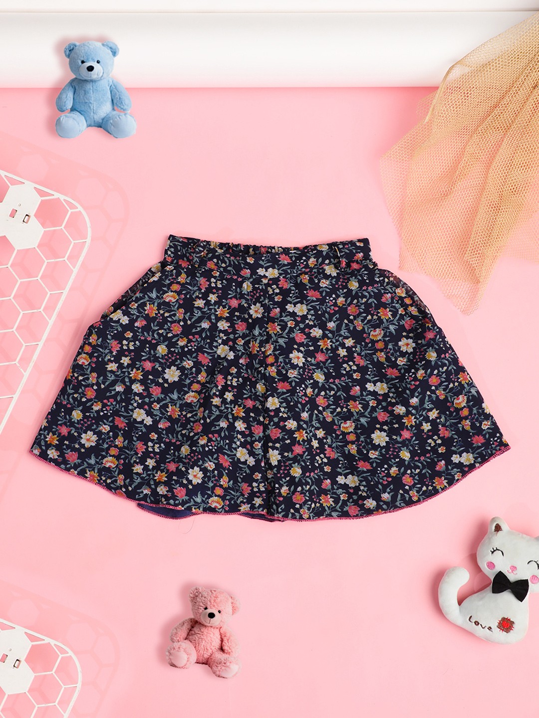 

Cutiekins Girls Floral Printed Flared Skirt, Navy blue