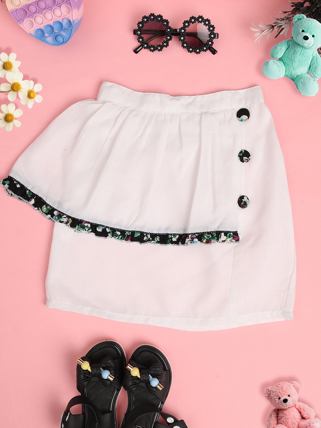 

Cutiekins Girls Linen Above Knee Slip On Skirt, Off white
