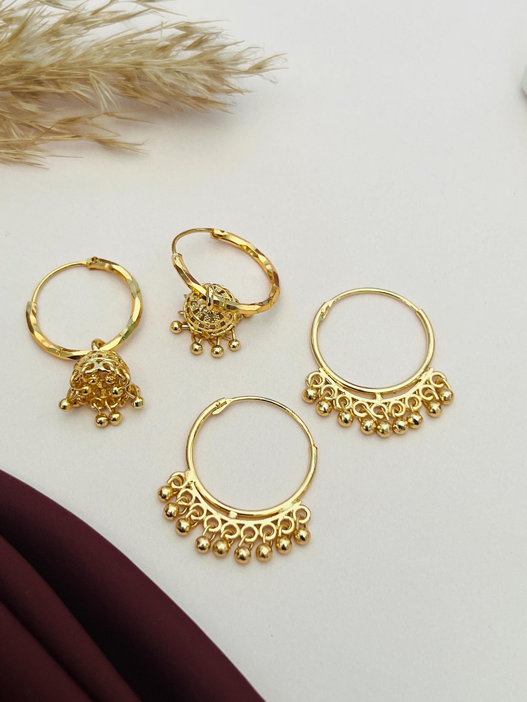 

Anouk Set Of 2 Gold-Plated Artificial Beads Beaded Dome Shaped Hoop Earrings