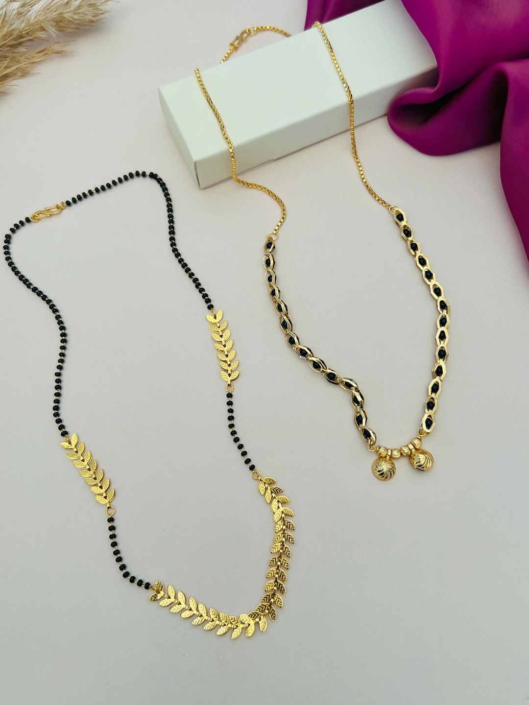 

Anouk Set Of 2 Gold-Plated American Diamond Studded & Beaded Mangalsutra