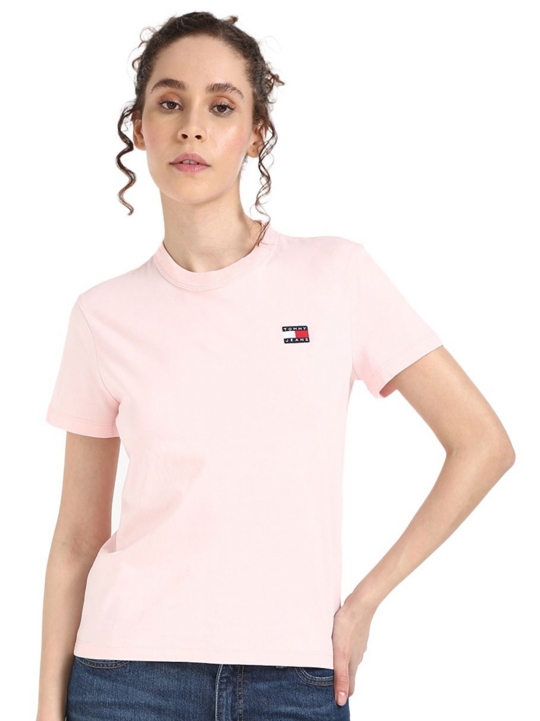 

Tommy Hilfiger Women Solid Round Neck Cotton T-shirt, Pink