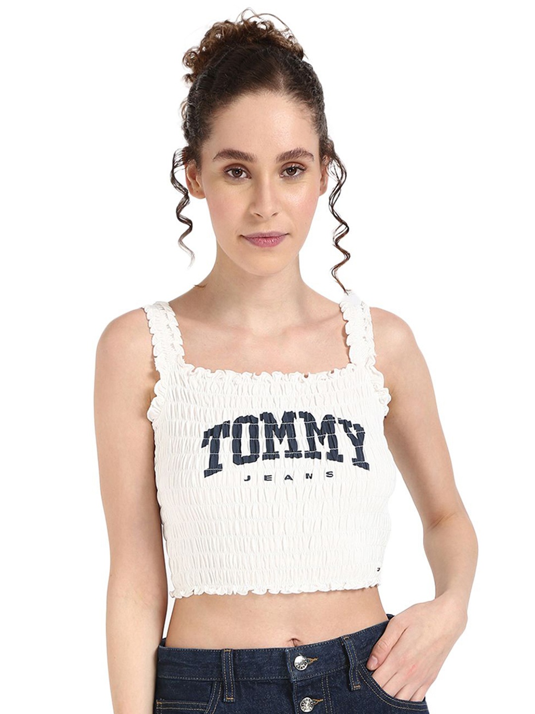 Tommy Hilfiger Women Typography Pockets Slim Fit T-shirt, White