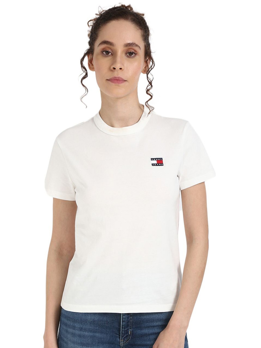 

Tommy Hilfiger Women Solid Round Neck Cotton T-shirt, White