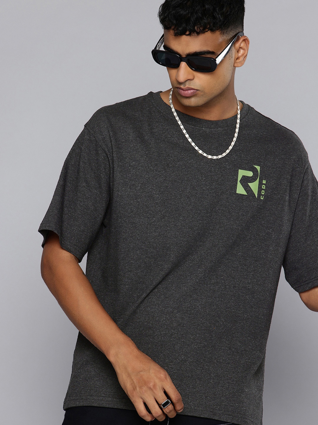 

R.Code by The Roadster Life Co. Drop-Shoulder Sleeves Relaxed Fit T-shirt, Charcoal