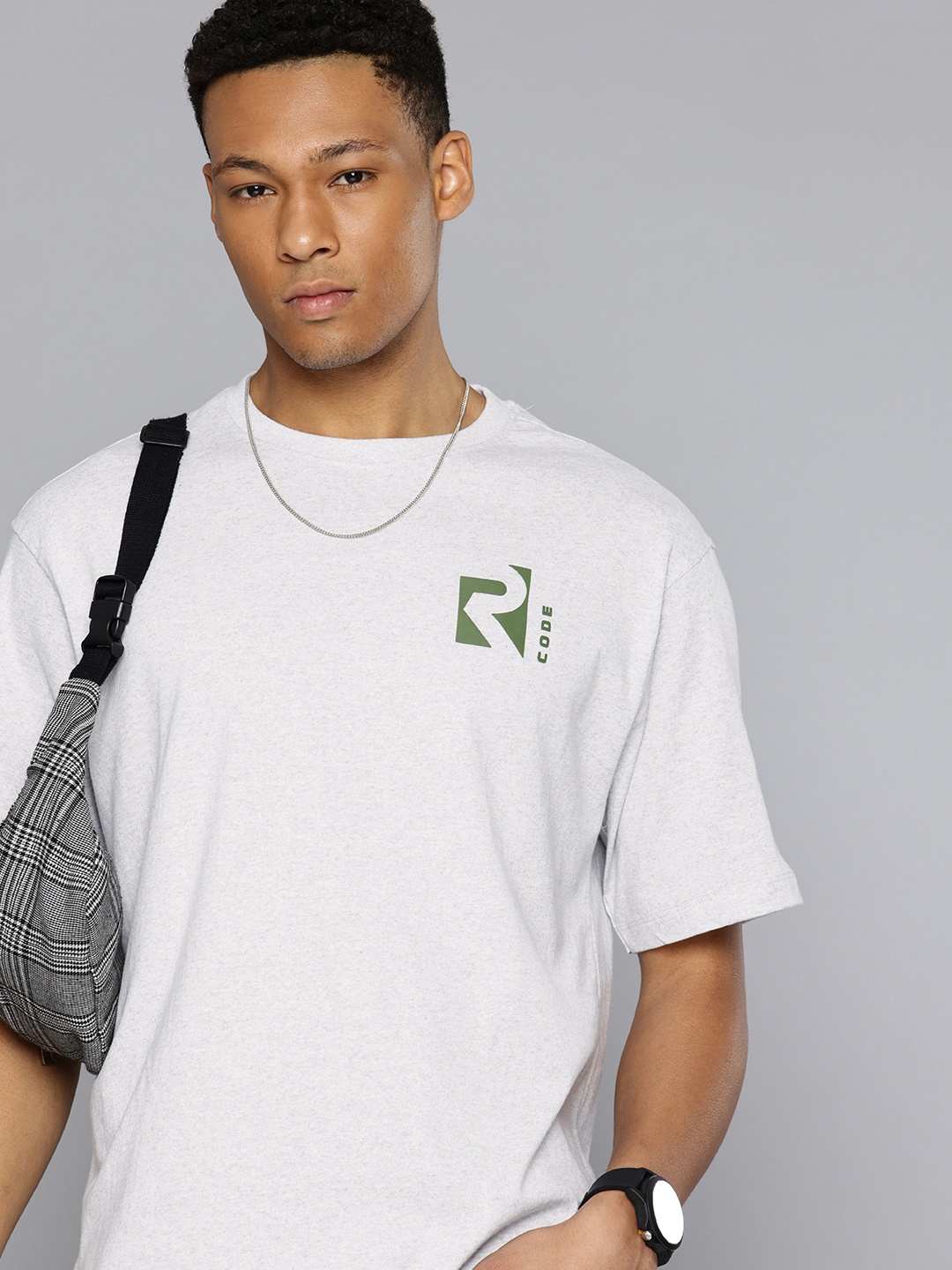 

R.Code by The Roadster Life Co. Drop-Shoulder Sleeves Relaxed Fit T-shirt, Grey melange