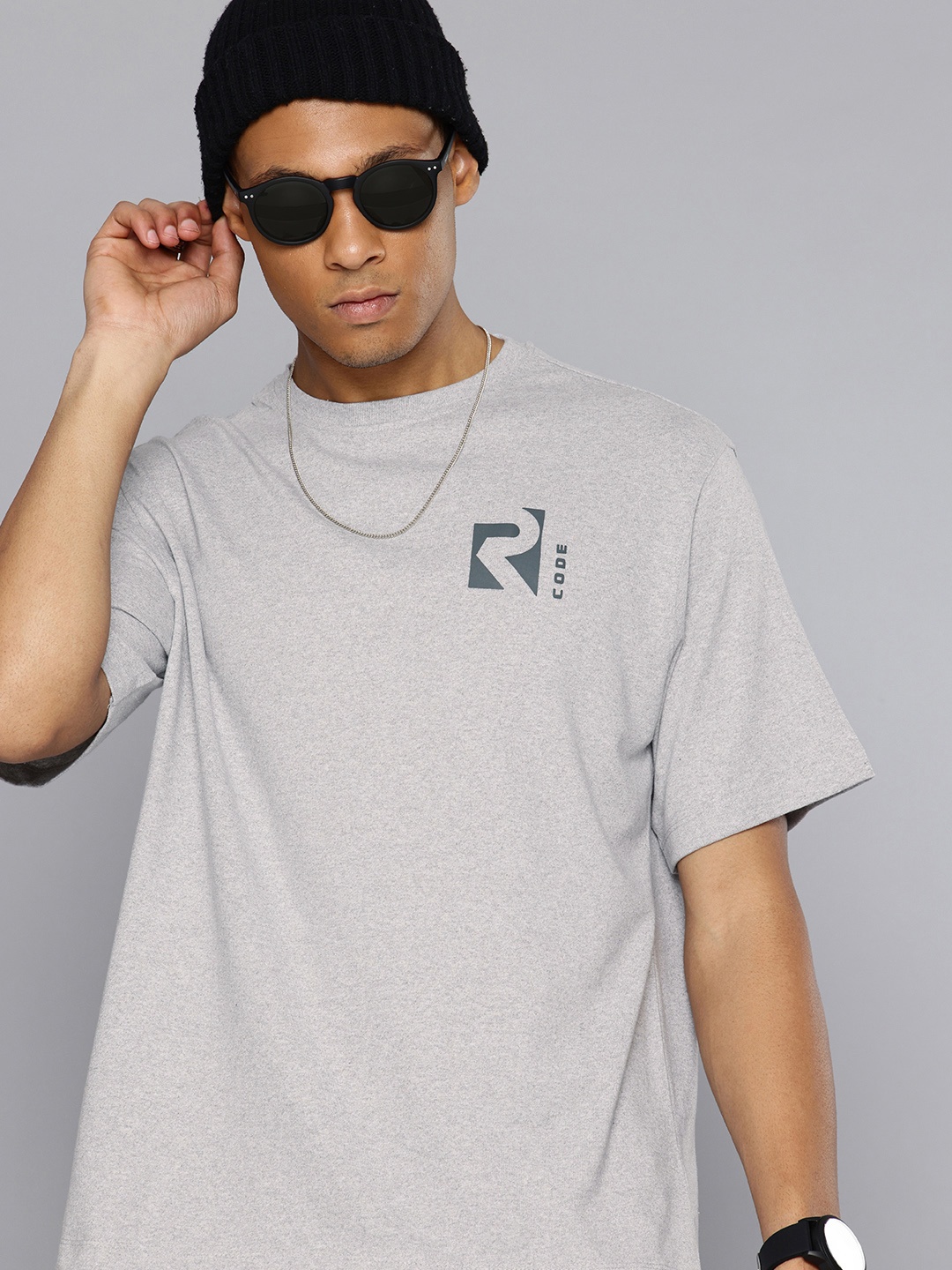 

R.Code by The Roadster Life Co. Drop-Shoulder Sleeves Relaxed Fit T-shirt, Grey