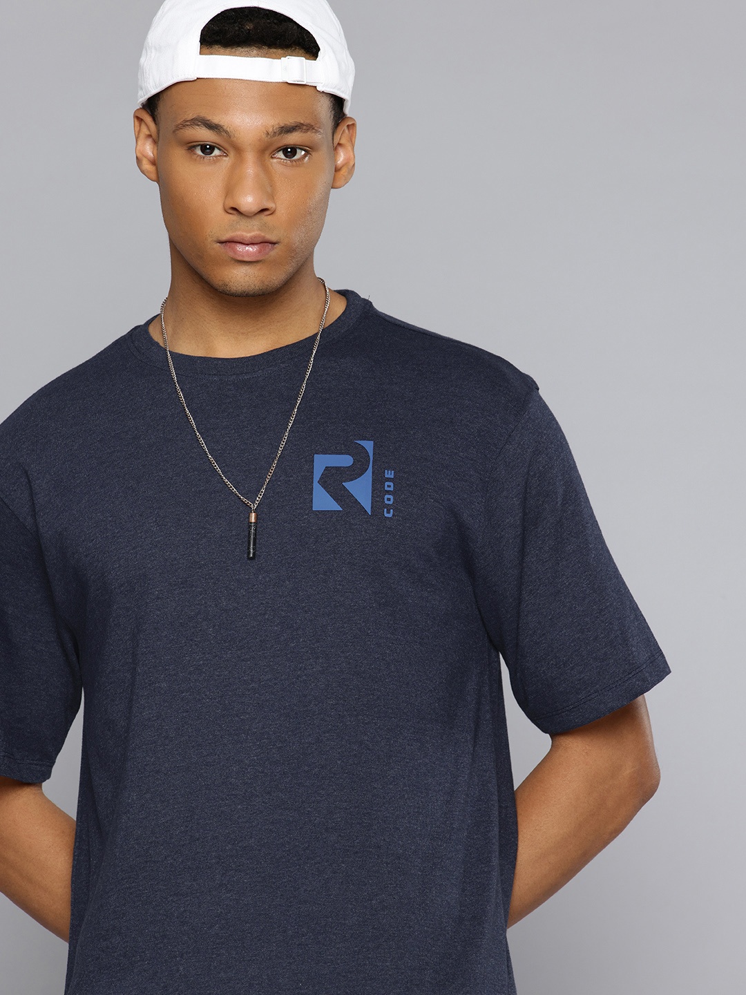 

R.Code by The Roadster Life Co. Round Neck T-shirt, Navy blue