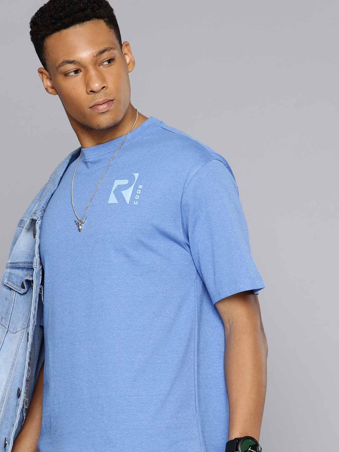 

R.Code by The Roadster Life Co. Round Neck Drop-Shoulder Sleeves Relaxed Fit T-shirt, Blue