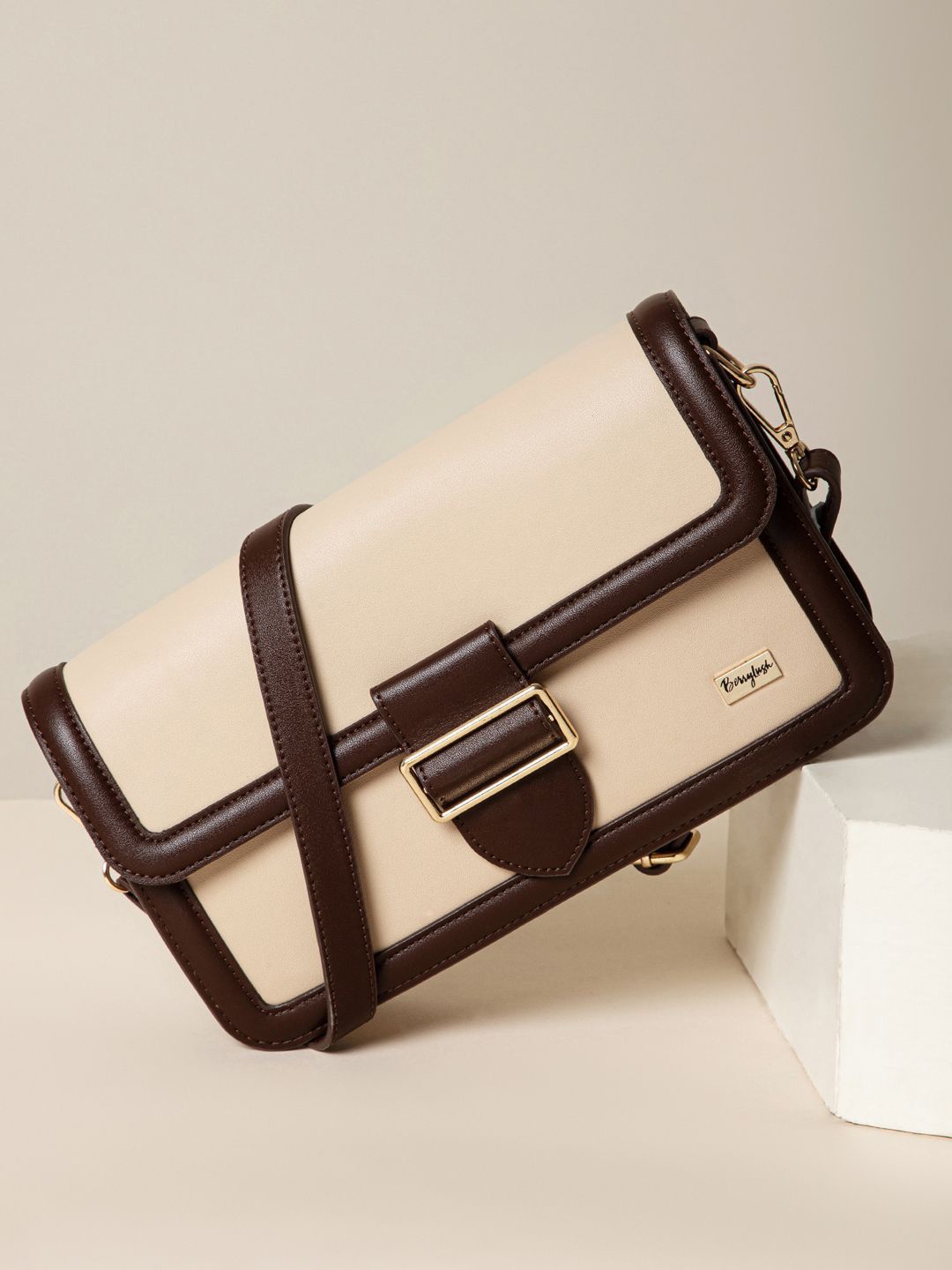 

Berrylush Women Solid Structured Casual Sling Bag, Beige
