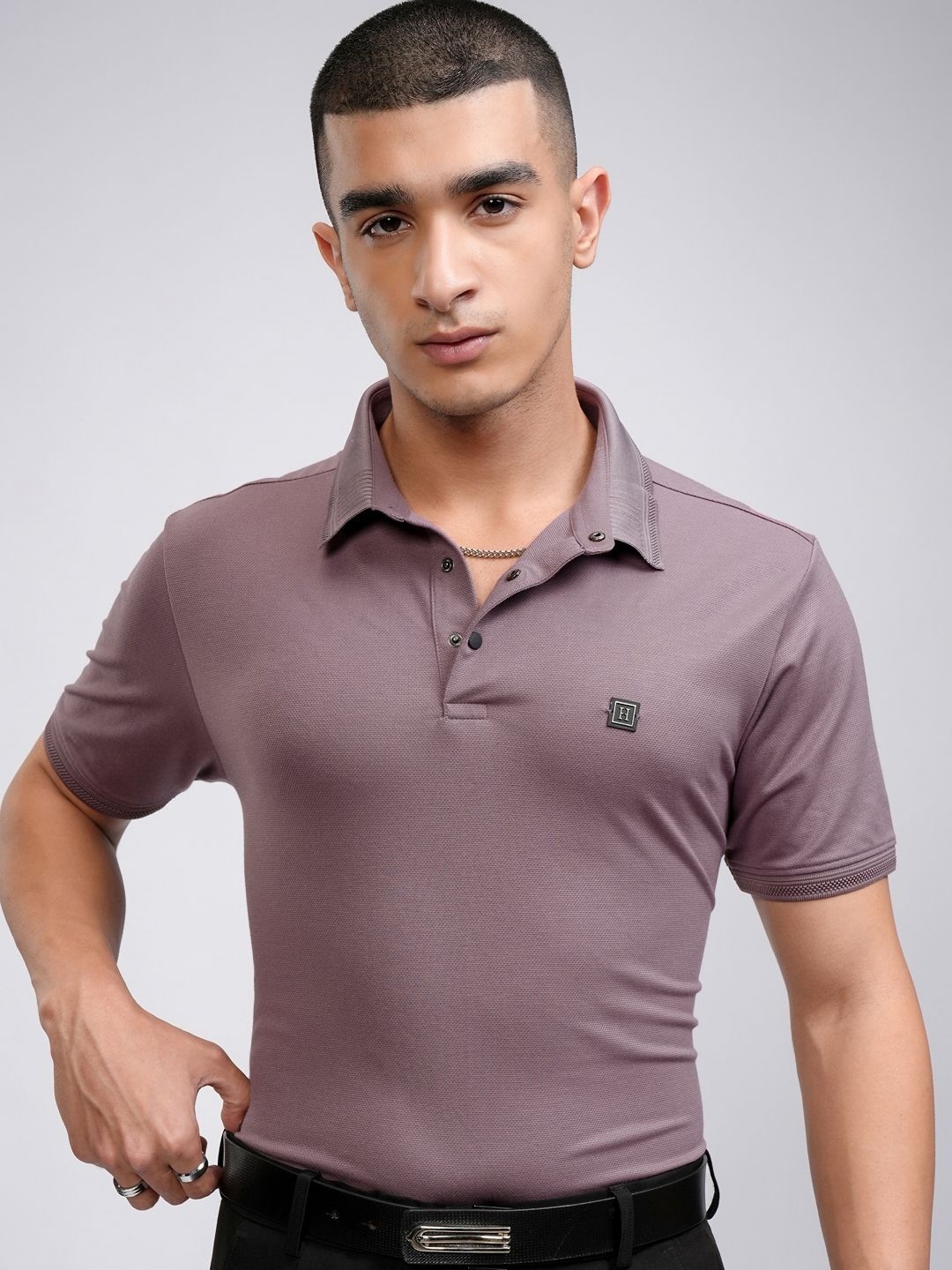 

HIGHLANDER Men Knitted Textured Polo Tshirt, Mauve