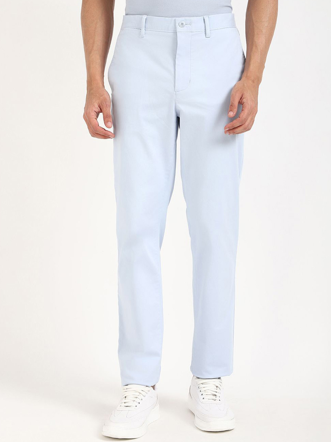 

Tommy Hilfiger Fashion Men Cotton Straight Fit Mid-Rise Flat-Front Chinos Trousers, Blue