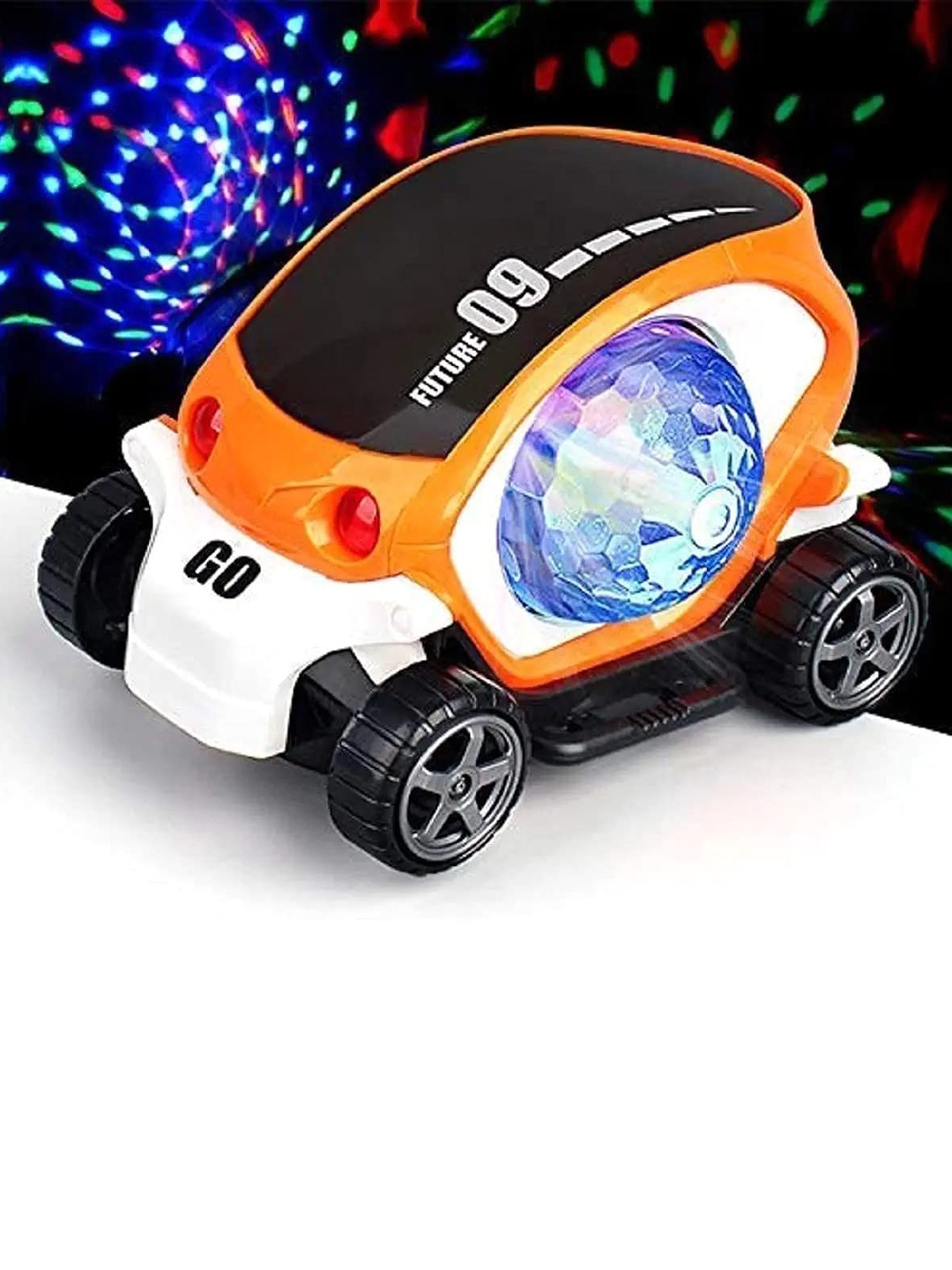 

AKTOON TOYS Car Rotate 360 With Led Flashing Light Musical Toy, Orange