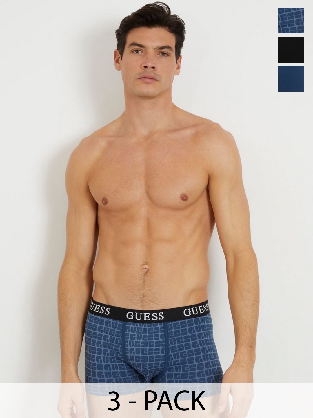 

GUESS Men Pack Of 3 Antimicrobial Printed Trunks - U3BG15K6YW0P7JQ, Blue