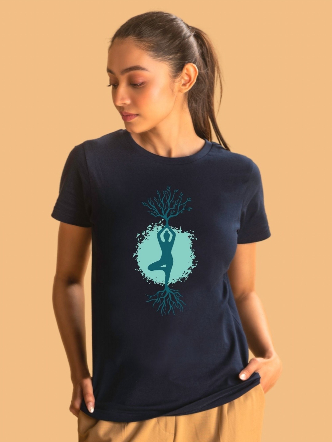 

Gogirgit Women Graphic Printed Round Neck Cotton T-shirt, Navy blue