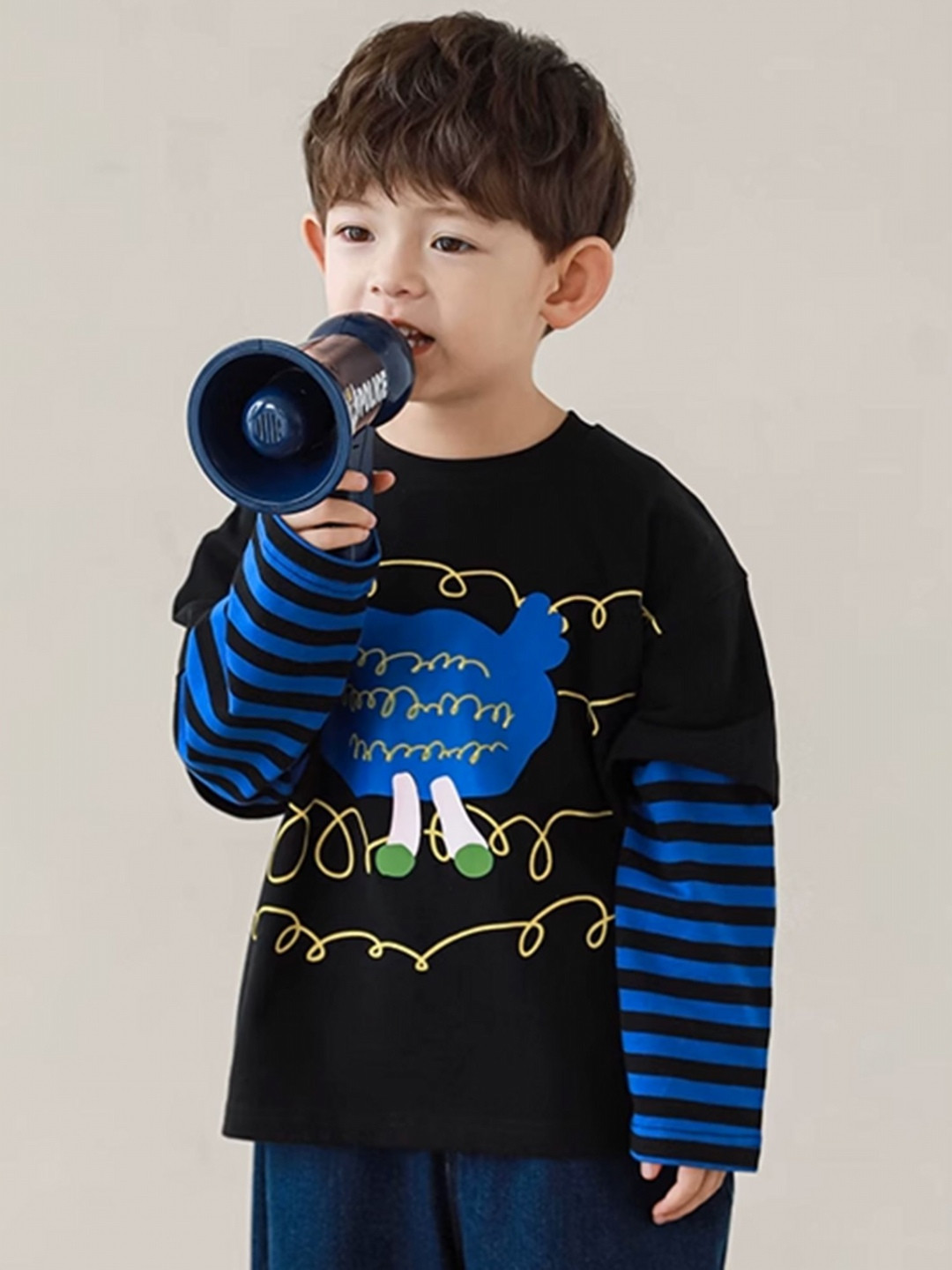 

LULU & SKY Boys Graphic Printed Round Neck Cotton Relaxed Fit T-shirt, Black