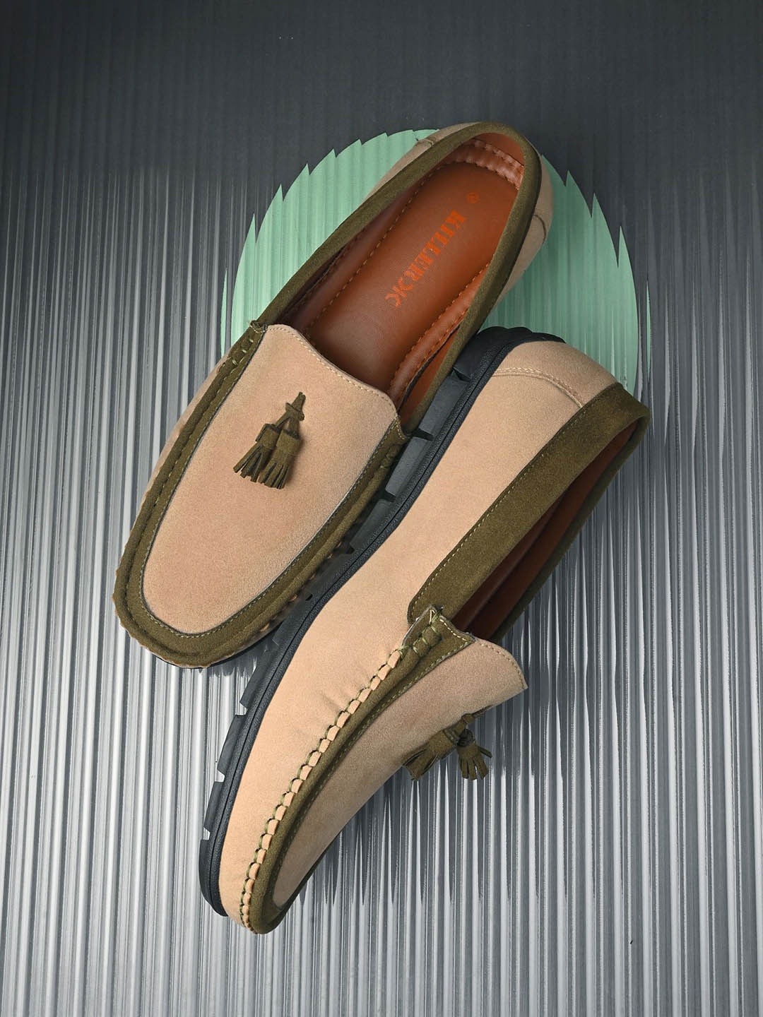 

Killer Men Square Toe Colourblocked Loafers, Beige
