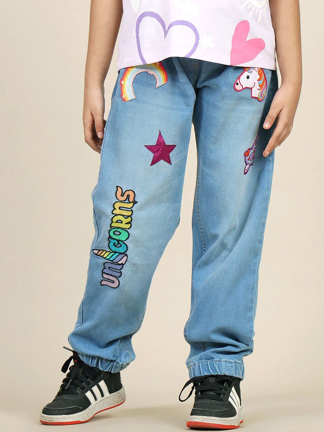 

Kids Ville Girls Printed Light Fade Jogger Jeans, Blue
