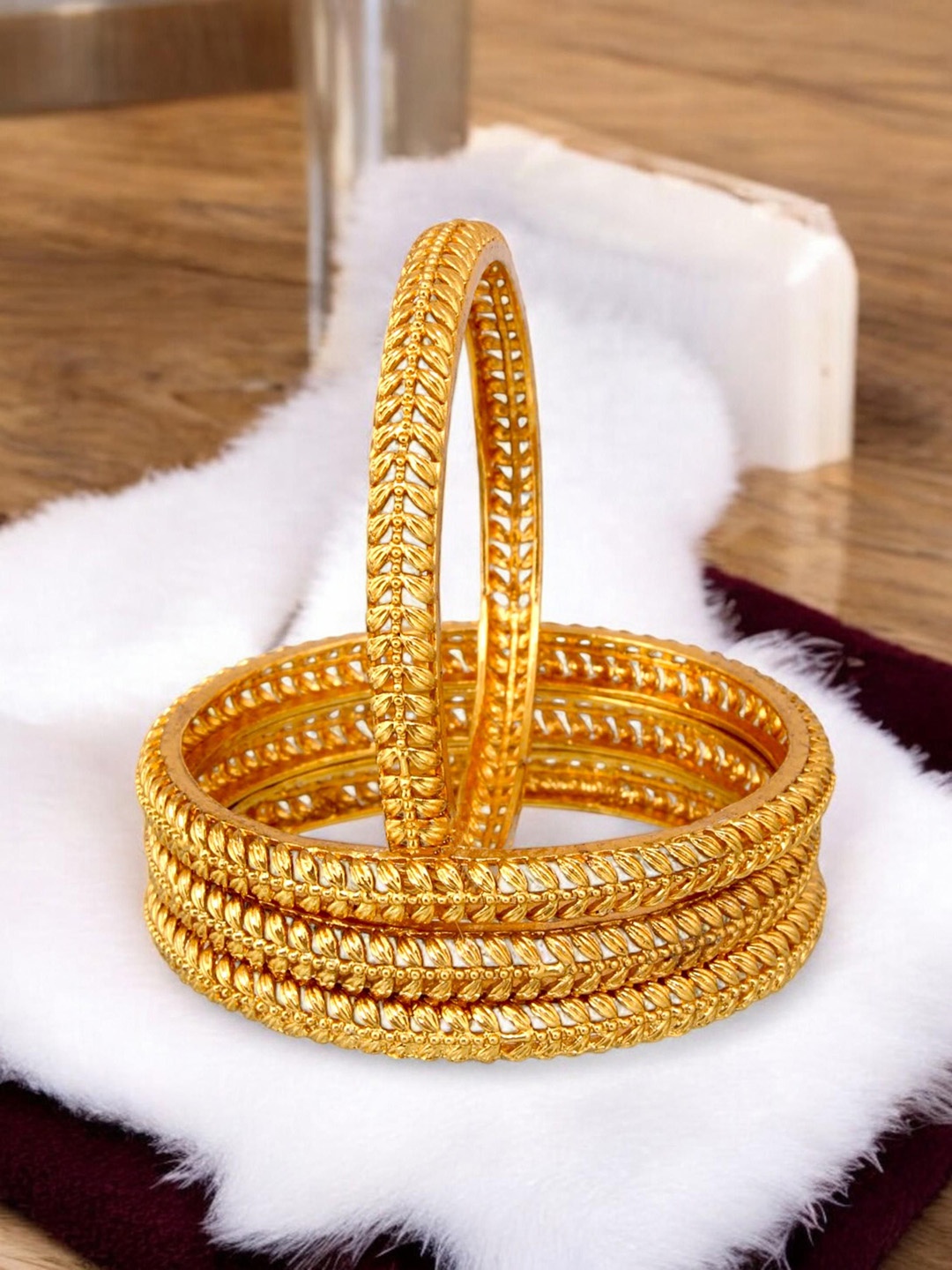 

LUCKY JEWELLERY Set Of 4 18k One Gram Gold Plated Bangles