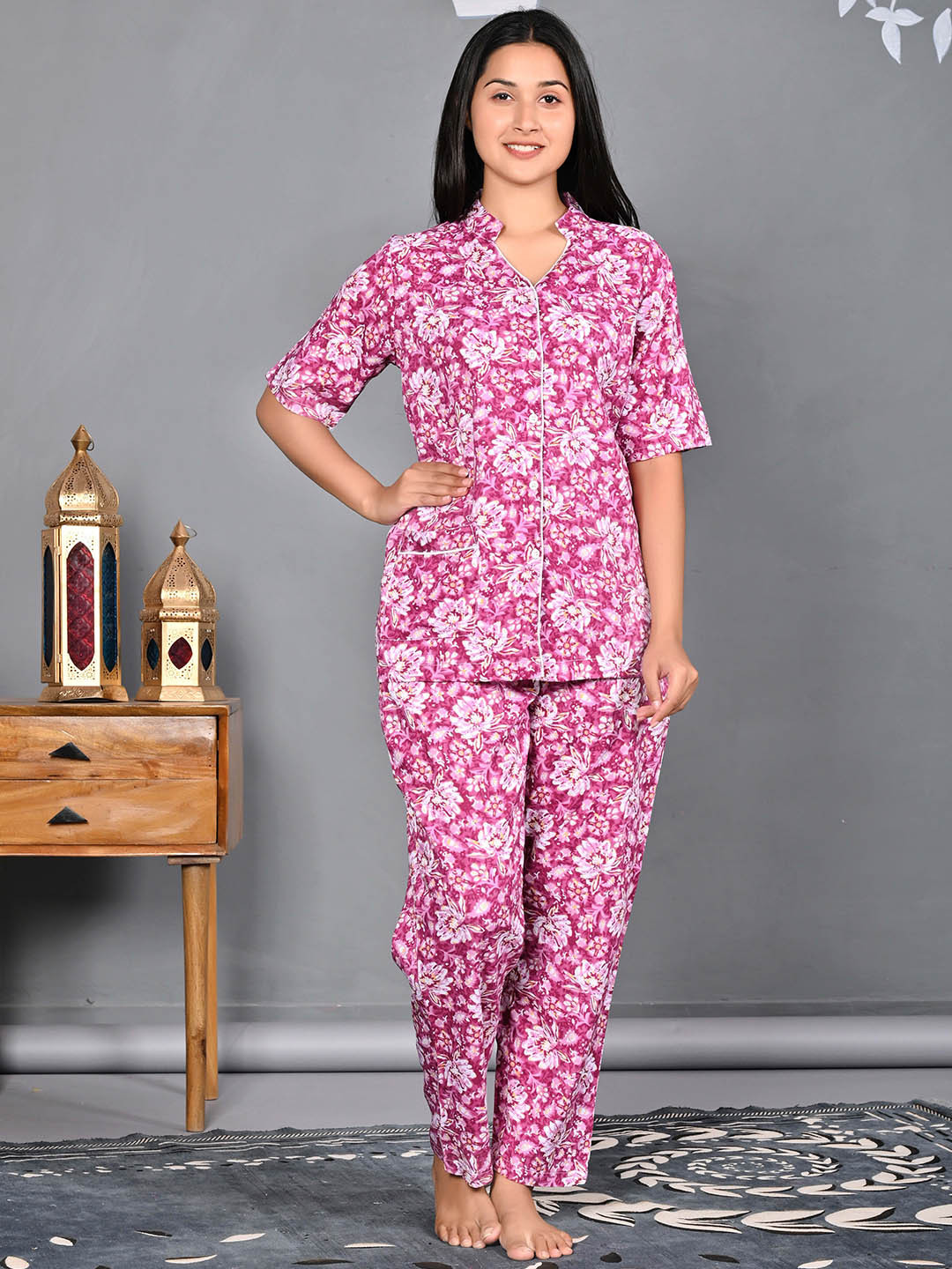 

Dreambe Women Printed Night suit, Pink