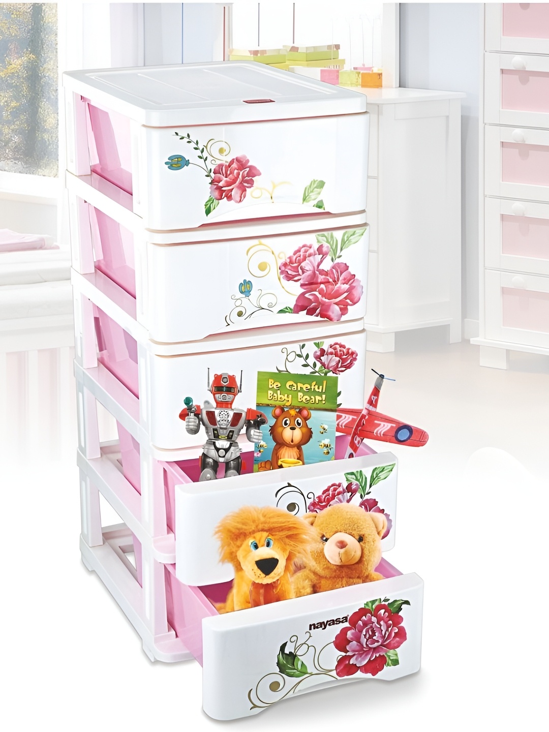 

Nayasa Tuckins Deluxe Pink and White 5 Pieces Floral Printed Drawers Organisers