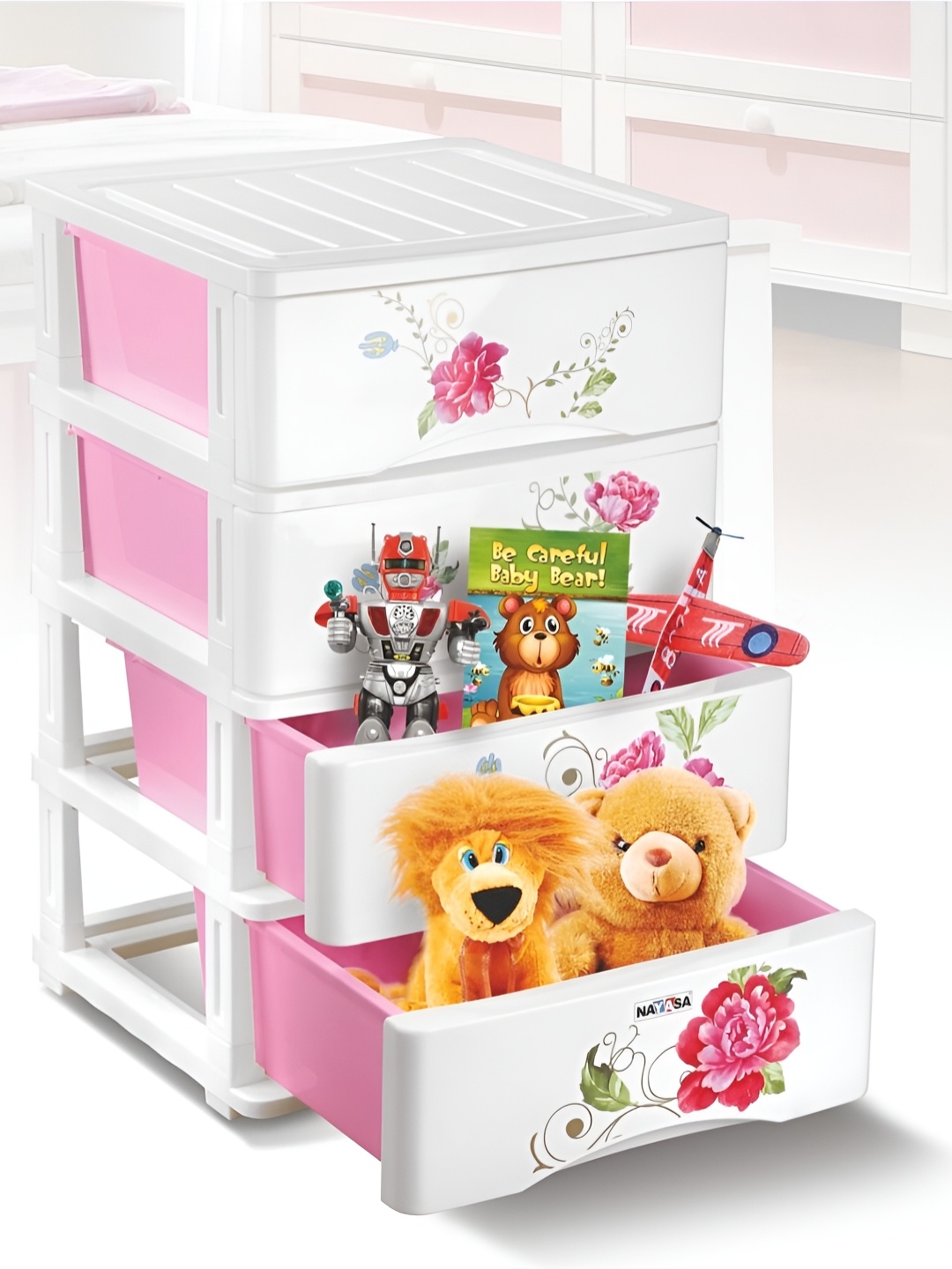 

Nayasa Tuckins Deluxe Pink & White 4 Pieces Floral Printed Drawer Organisers