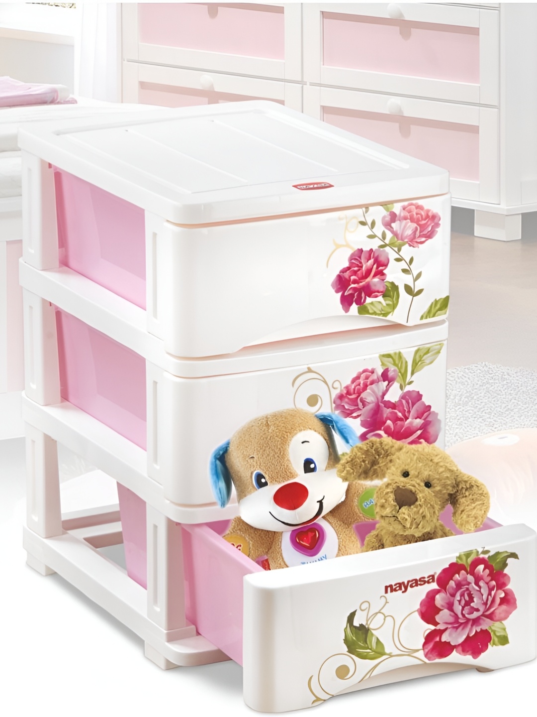 

Nayasa Tuckins Deluxe Pink 3 Pieces Floral Printed Drawer Organisers