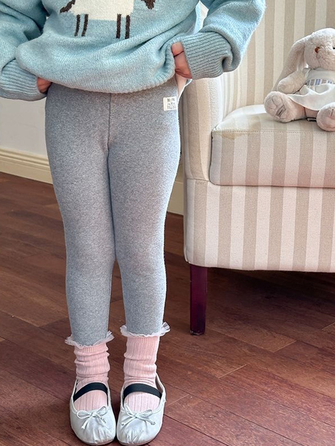 

LULU & SKY Girls Gathered Ankle Length Leggings, Grey