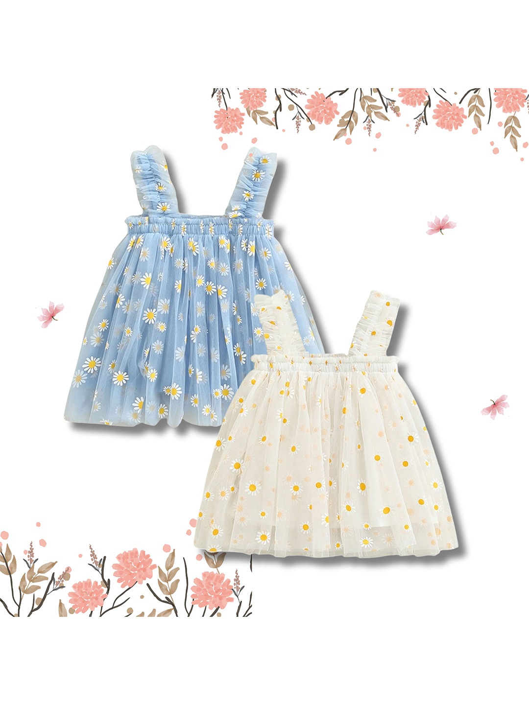 

TotzTouch Infants Girls Infants Girls Pack of 2 Floral Print A-Line Dress, Multi