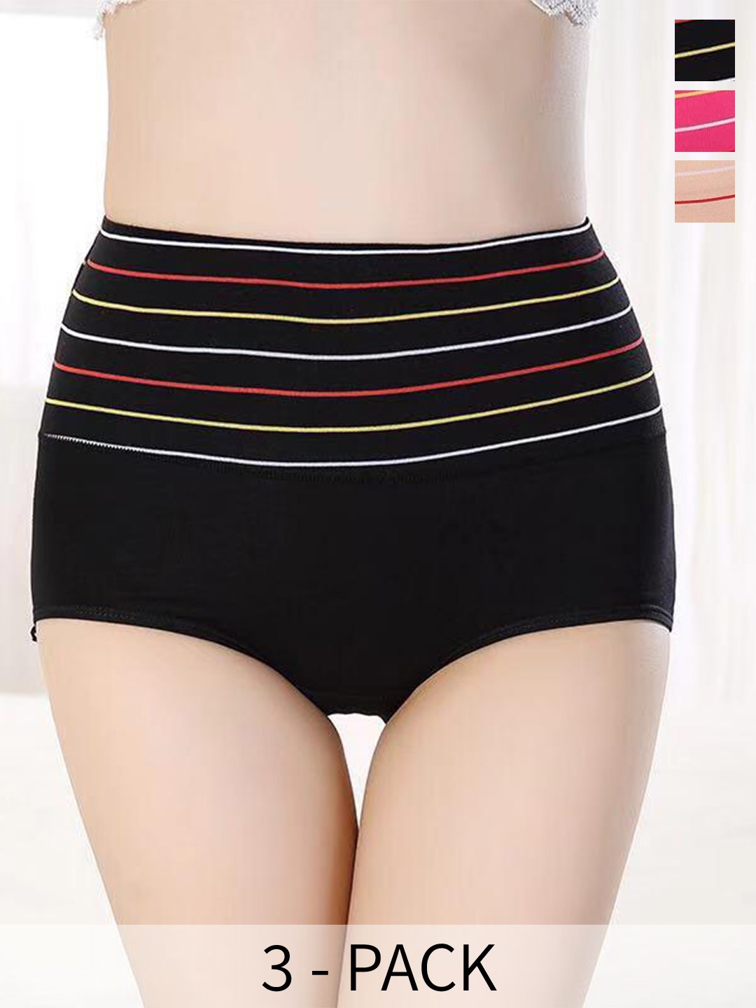 

SHREE GANESH FASHION Women Pack of 3 High-Rise Cotton Hipster Briefs, Black