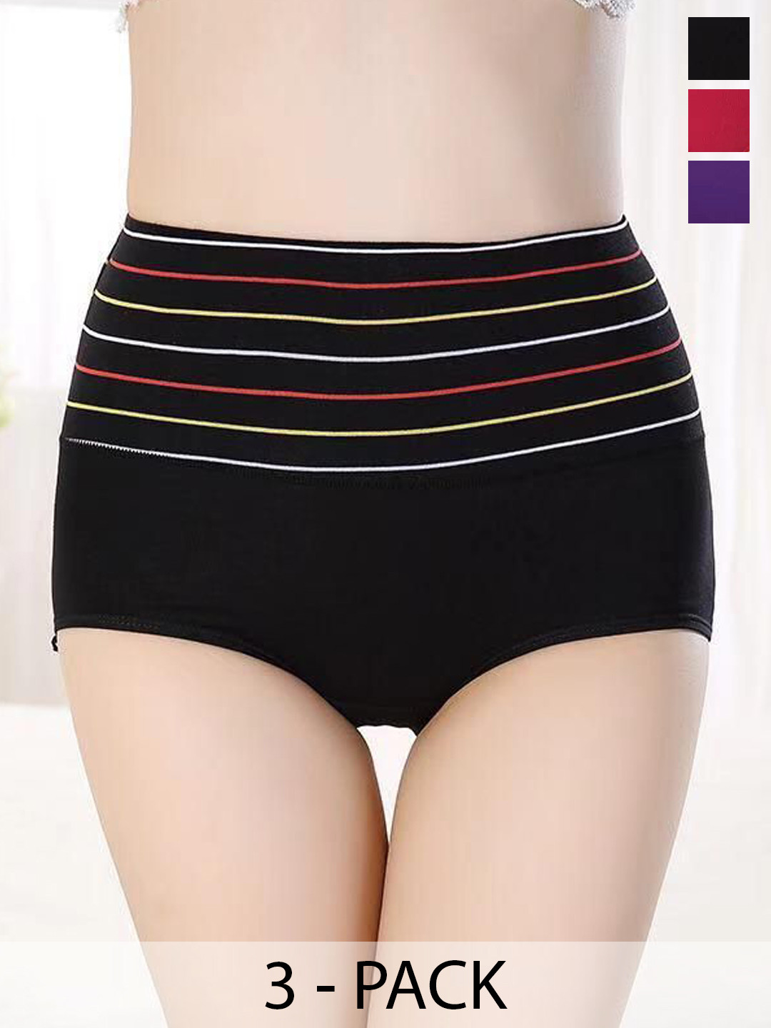 

SHREE GANESH FASHION Women Pack Of 3 Cotton High-Rise Hipster Briefs, Black