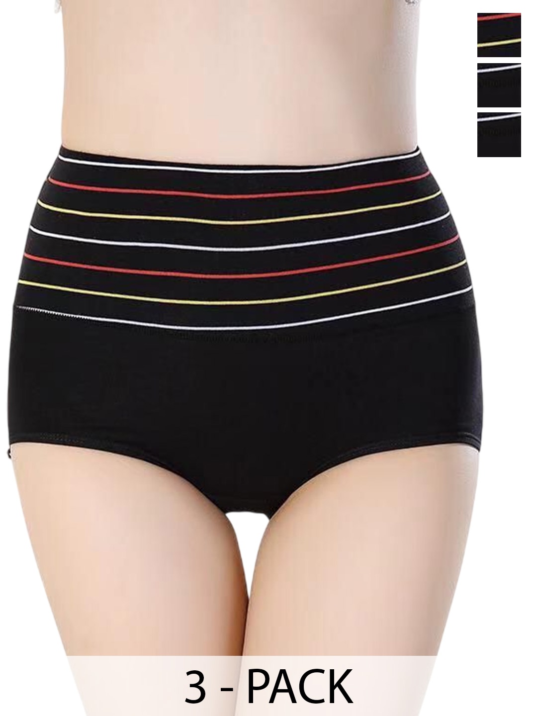 

SHREE GANESH FASHION Pack Of 3 Cotton High-Rise Hipster Briefs, Black