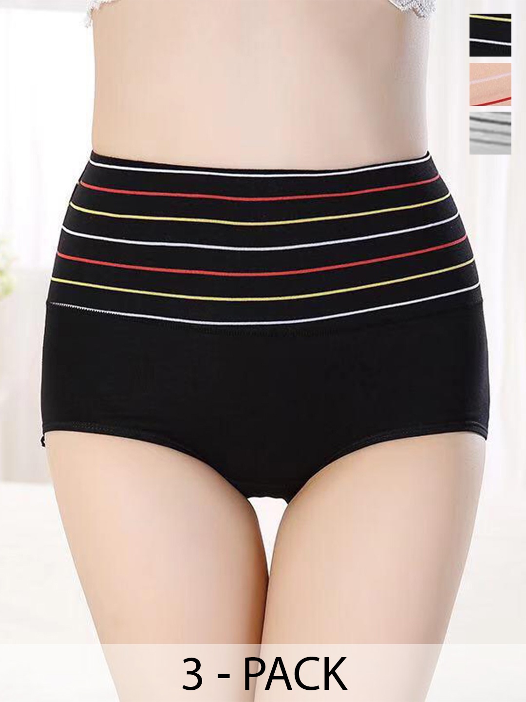 

SHREE GANESH FASHION Women Pack of 3 High-Rise Cotton Hipster Briefs, Black