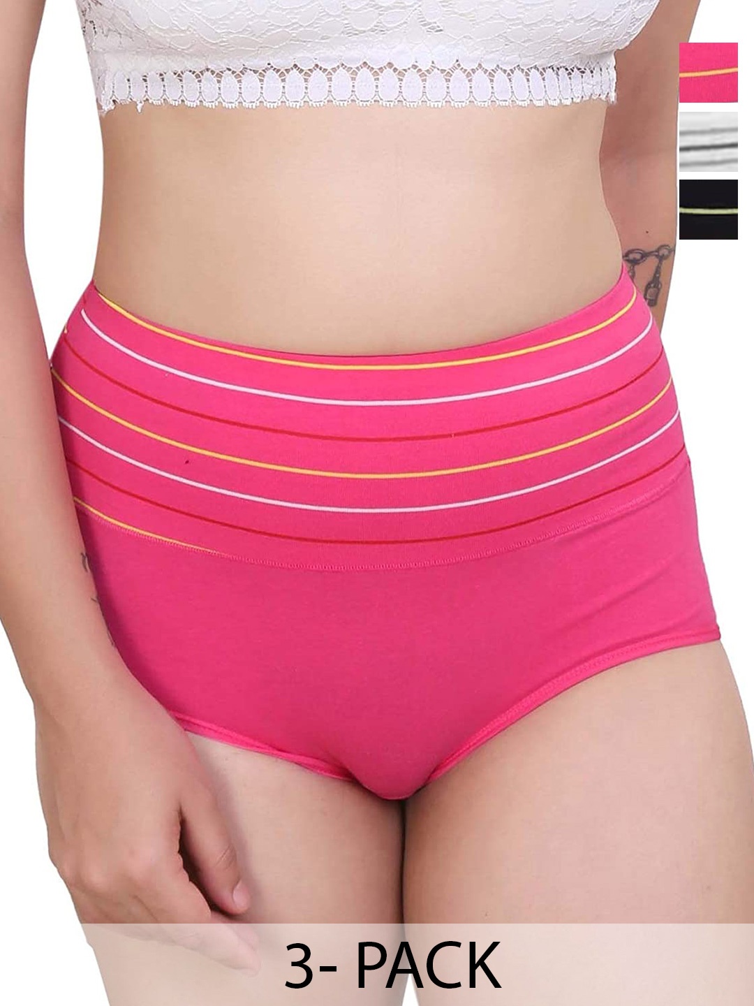 

SHREE GANESH FASHION Women Pack of 3 High-Rise Cotton Hipster Briefs, Pink