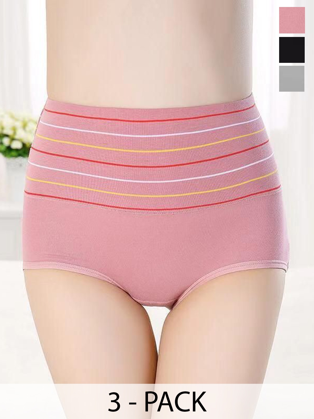 

SHREE GANESH FASHION Pack Of 3 Striped Cotton High Rise Hipster Briefs 2076 PO3 BGL, Black