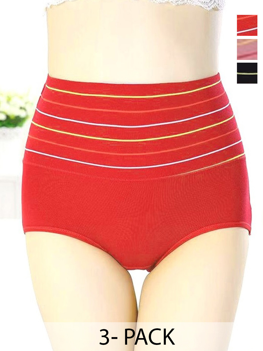 

SHREE GANESH FASHION Women Pack of 3 High-Rise Cotton Hipster Briefs, Red