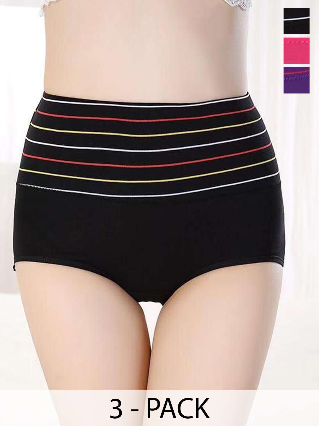 

SHREE GANESH FASHION Women Pack Of 3 Cotton High-Rise Hipster Briefs, Black