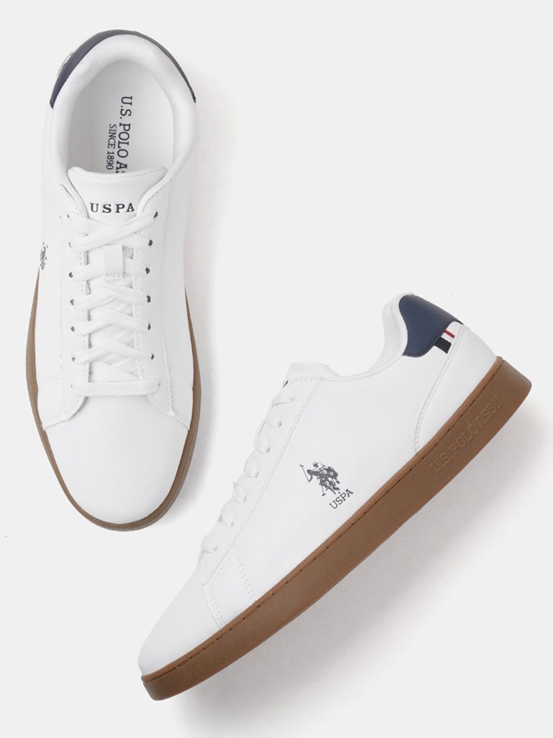 U.S. Polo Assn. Men Brand Logo Printed Lace-Ups Sneakers, White
