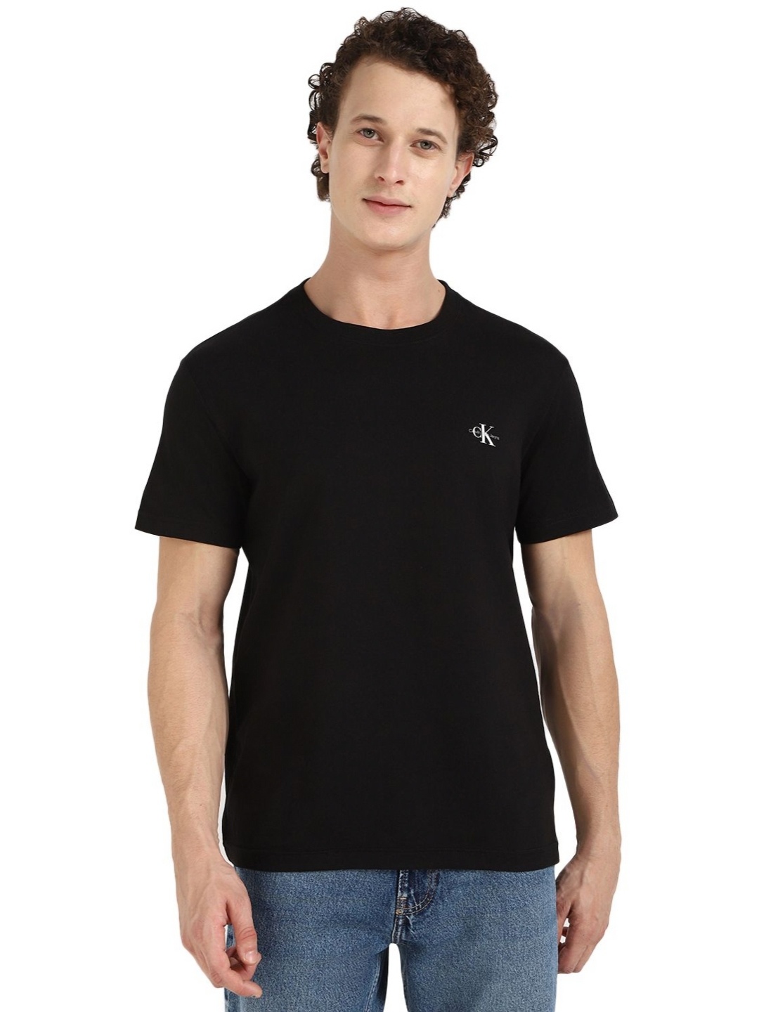 

Calvin Klein Jeans Men Pack Of 2 Solid Round Neck Cotton T-shirts, Black