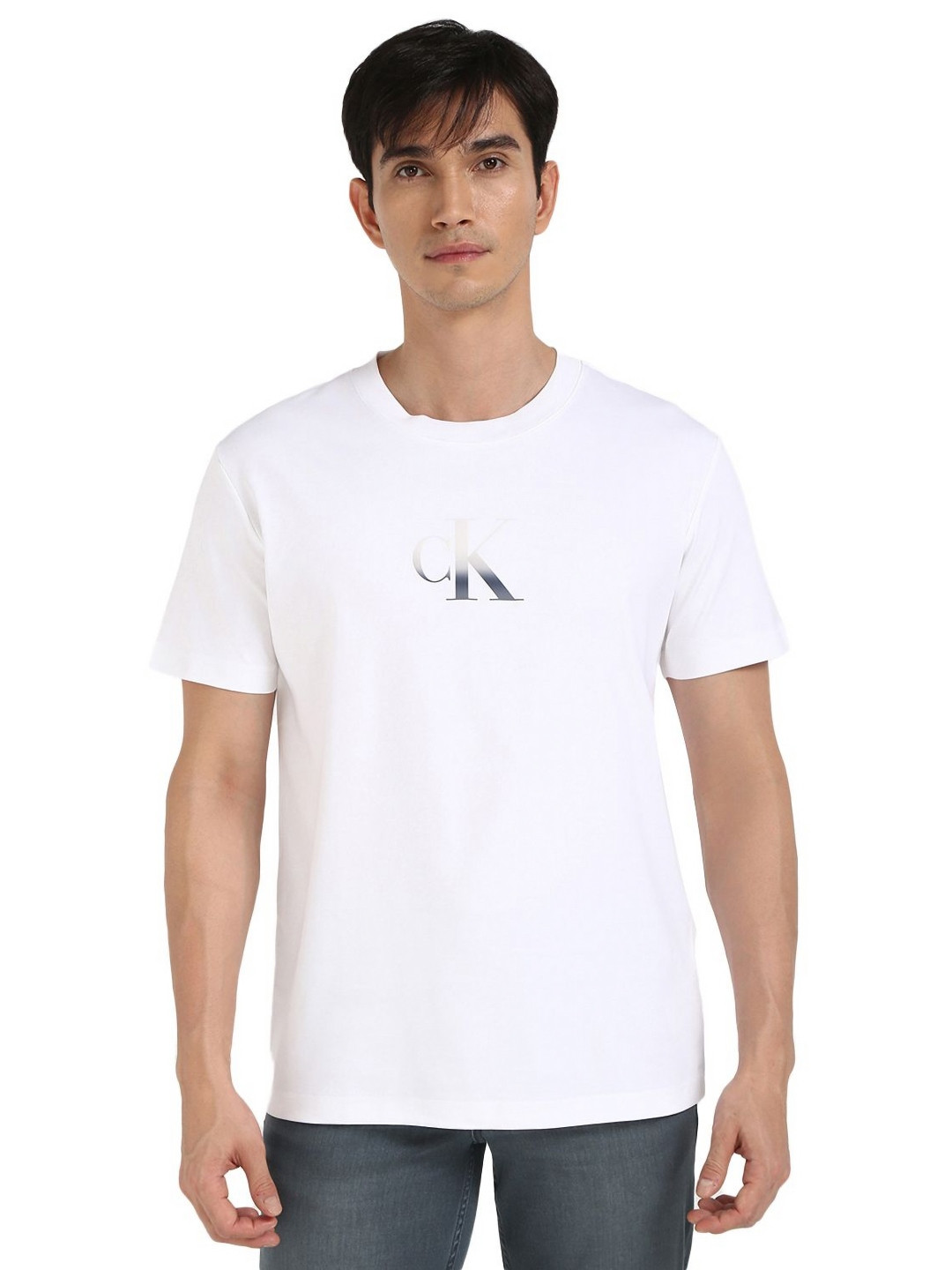 

Calvin Klein Jeans Men Typography Printed Round Neck Cotton T-shirt, White