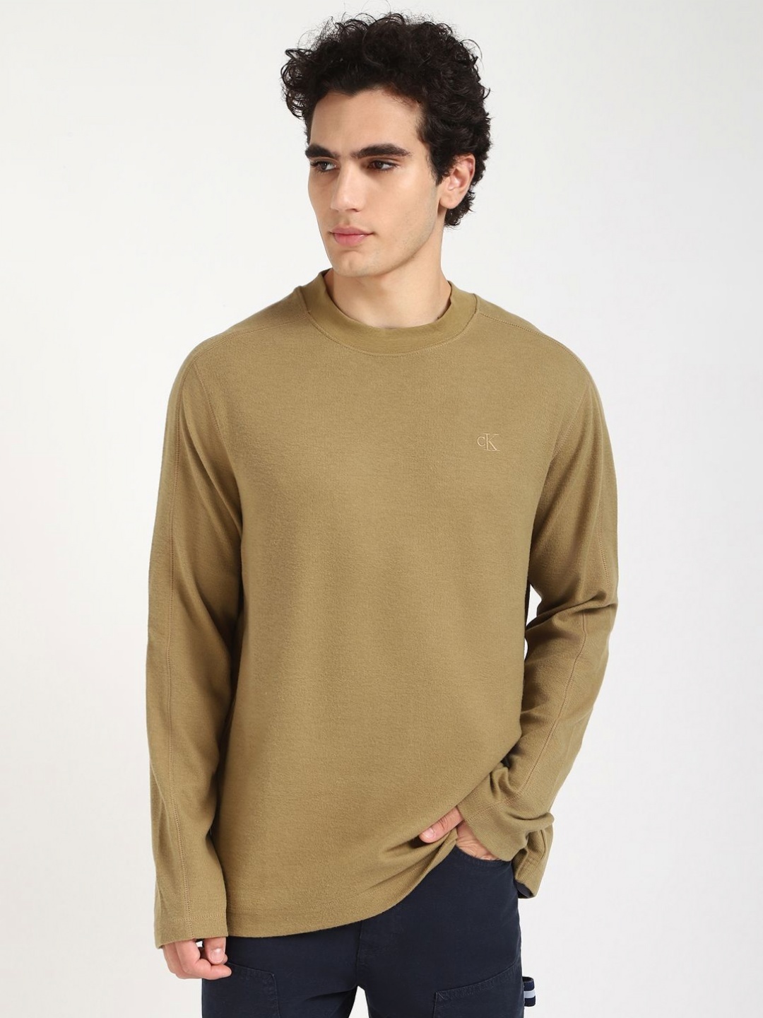 

Calvin Klein Jeans Men Graphic Printed Round Neck Cotton Relaxed Fit T-shirt, Olive