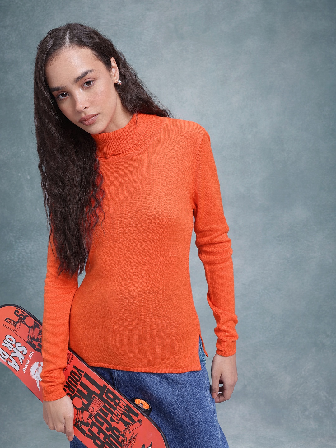 

The Roadster Lifestyle Co. Solid Turtle Neck Pullover, Orange