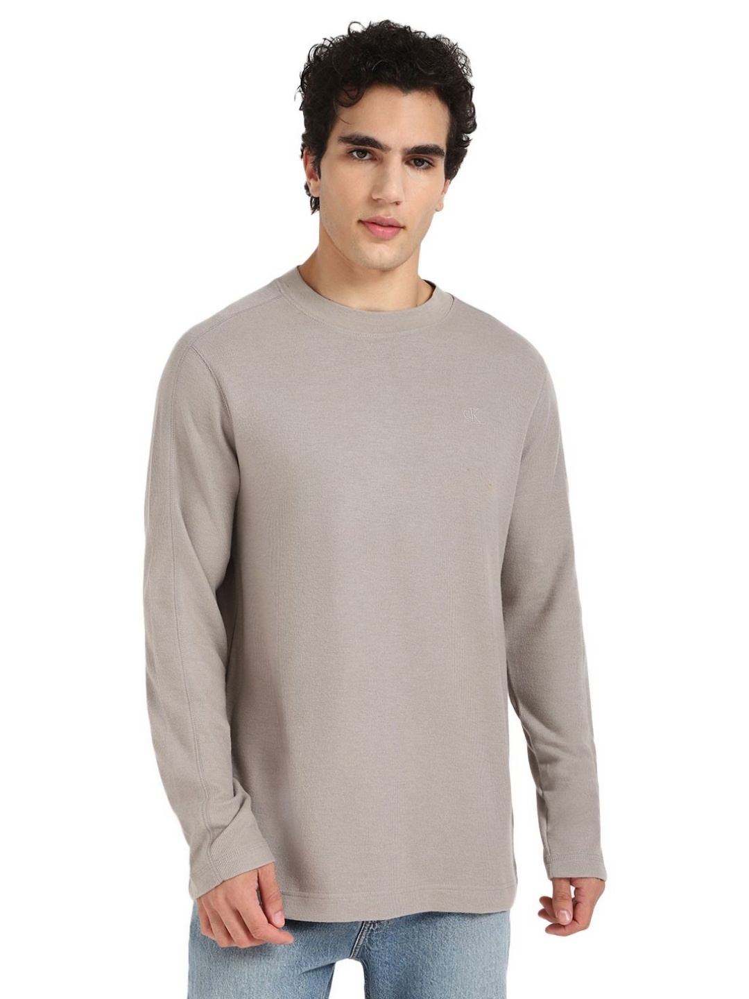 

Calvin Klein Jeans Men Solid Round Neck Cotton Oversized T-shirt, Grey