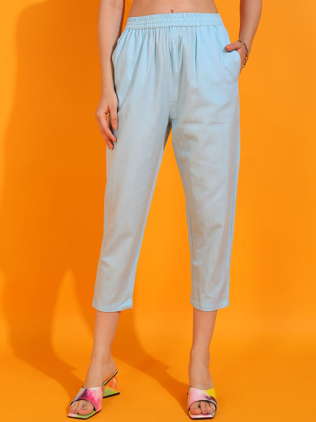 

SVKETAIL Women Cotton Easy Wash Pleated Trousers, Blue